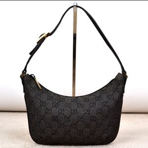 AUTHENTIC Gucci Black Signature GG Web Canvas Leather Mini Shoulder Bag Handbag